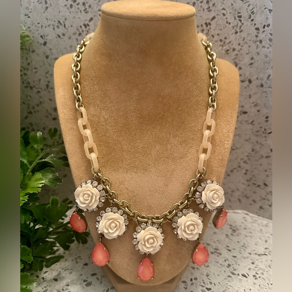 White Roses Statement Necklace Set - image 2
